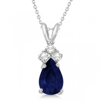 Pear Sapphire & Diamond Solitaire Pendant 14k White Gold (0.75ct)