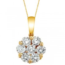 Diamond Cluster Flower Pendant Necklace in 14k Yello Gold 1.00ct