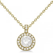 Diamond Halo Pendant Necklace Round Solitaire 14k Yellow Gold (2.00ct)