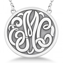 Engraved Initial Circle Monogram Pendant Necklace in 14k White Gold