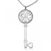 Personalized Key Initial Monogram Pendant Necklace in 14k White Gold