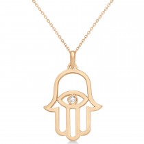 Hamsa Evil Eye Diamond Pendant Necklace 14k Rose Gold (0.02ct)