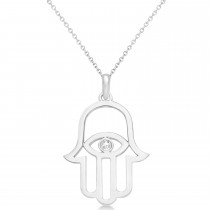 Hamsa Evil Eye Diamond Pendant Necklace 14k White Gold (0.02ct)