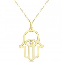 Hamsa Evil Eye Diamond Pendant Necklace 14k Yellow Gold (0.02ct)