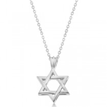 Classic Jewish Star of David Pendant Necklace Solid 14k White Gold