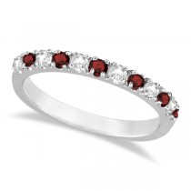 Diamond and Garnet Ring Guard Stackable Band 14K White Gold (0.37ct)