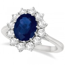 Oval Blue Sapphire & Diamond Accented Ring 14k White Gold (3.60ctw)