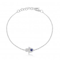Diamond & Blue Sapphire Hamsa Link Bracelet 14k White Gold (0.17ct)