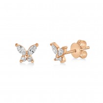 Diamond Butterfly Stud Earrings 14k Rose Gold (0.29ct)