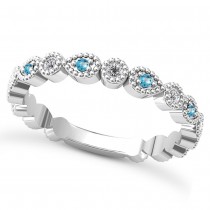 Alternating Diamond & Blue Topaz Wedding Band 14k White Gold (0.21ct)